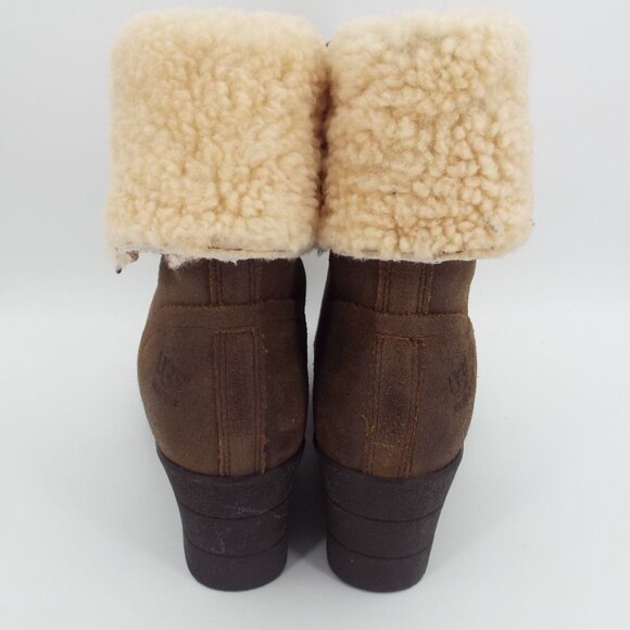 UGG Zea 1003360 Brown Waterproof Leather Shearling Lined Wedge Boots - Picture 5 of 10